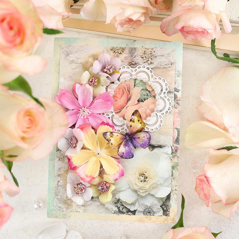 花・薔薇・時計のコラージュ素材紙