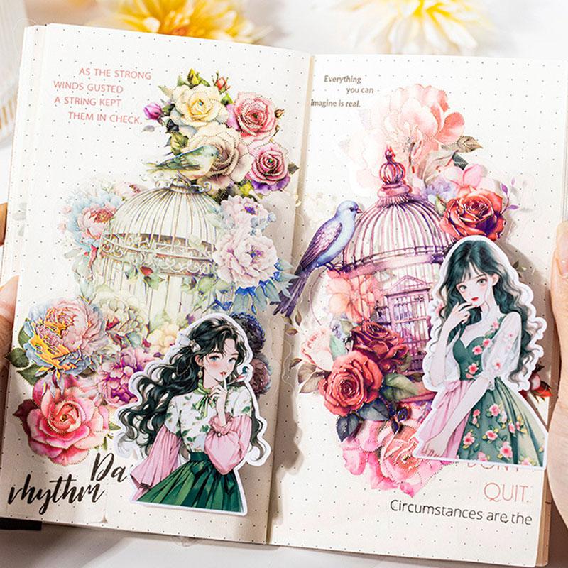 鳥・薔薇・花のPETコラージュシール
