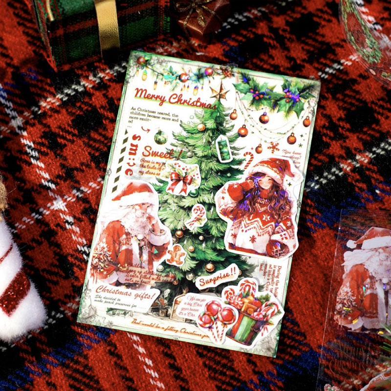 クリスマス・リース・女性のカットライン入りPETロールシール