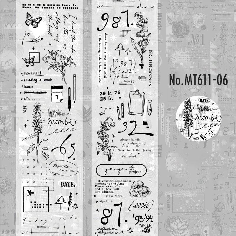 MT611|硫酸紙 おしゃれ デザイン イラスト モノクロ 数字 英字 和紙