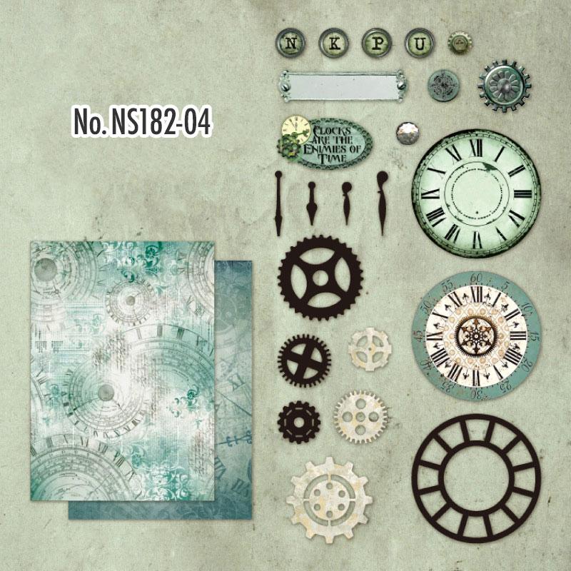 NS182|紙物素材 時計 歯車 スチームパンク