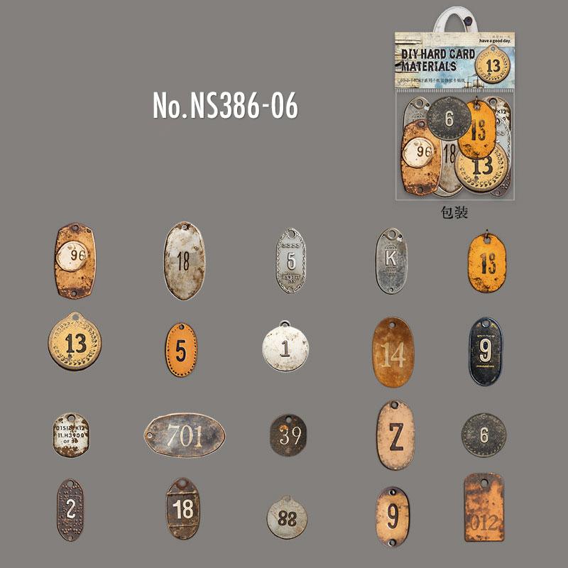 NS386|紙物素材 ボタン タグ 金具 数字 時計 歯車 鍵