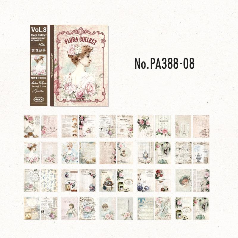 PA388|紙物素材 花 人物 メモ 時計