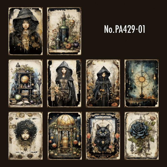PA429|紙物素材 背景 人物 女性 魔法 猫