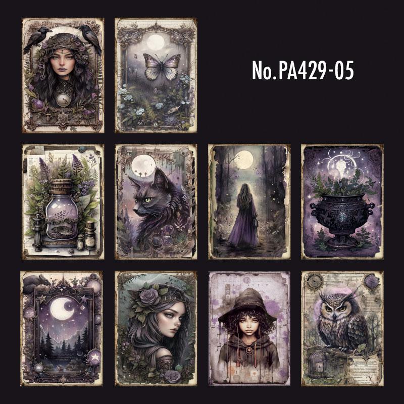 PA429|紙物素材 背景 人物 女性 魔法 猫