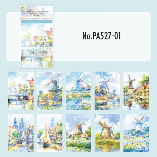 PA527|紙物素材 風景 風車 観光地 自由の女神 凱旋門 海岸 サバンナ