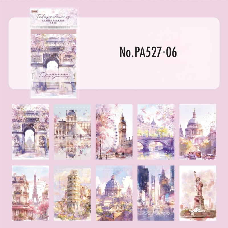 PA527|紙物素材 風景 風車 観光地 自由の女神 凱旋門 海岸 サバンナ