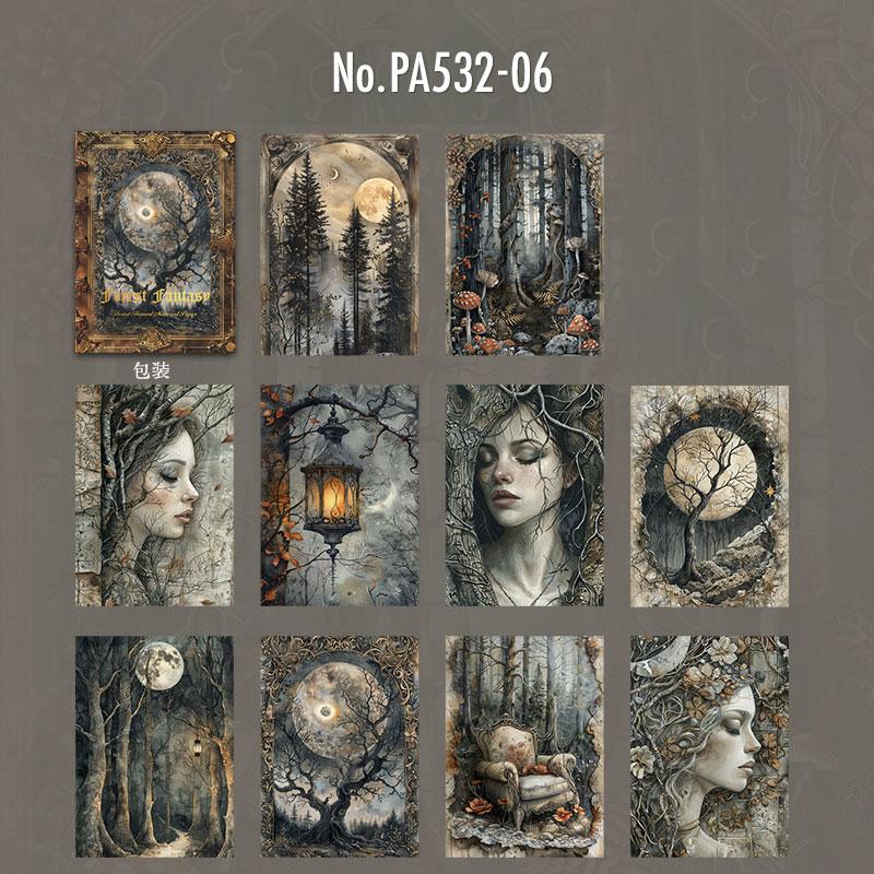 PA532|紙物素材 風景 人物 女性 妖精 森 月 蝶 キノコ 幻想的
