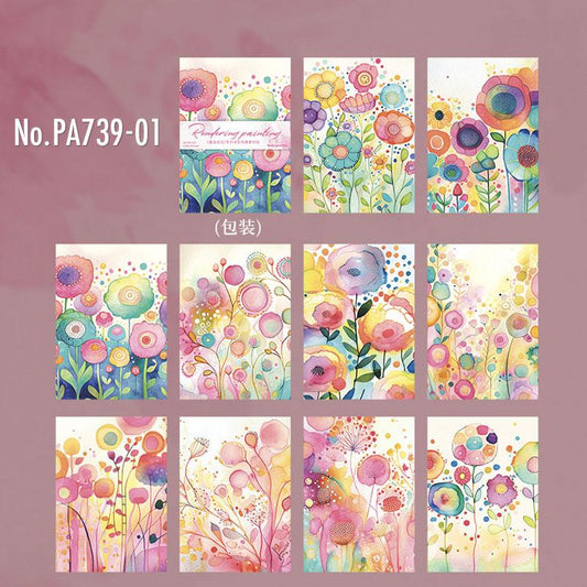 PA739|花 カラフル 水彩 コスモス 落ち葉 紅葉