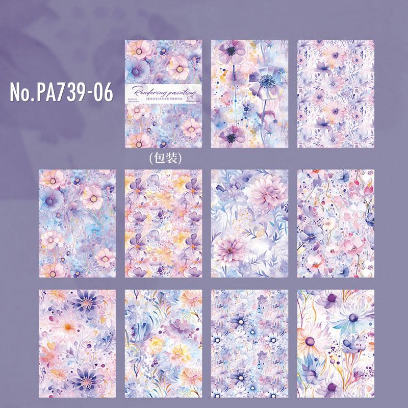 PA739|花 カラフル 水彩 コスモス 落ち葉 紅葉