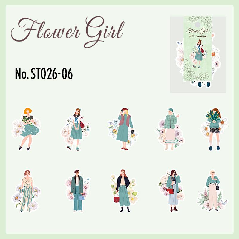 ST026|シール 人物 女の子 女性和紙