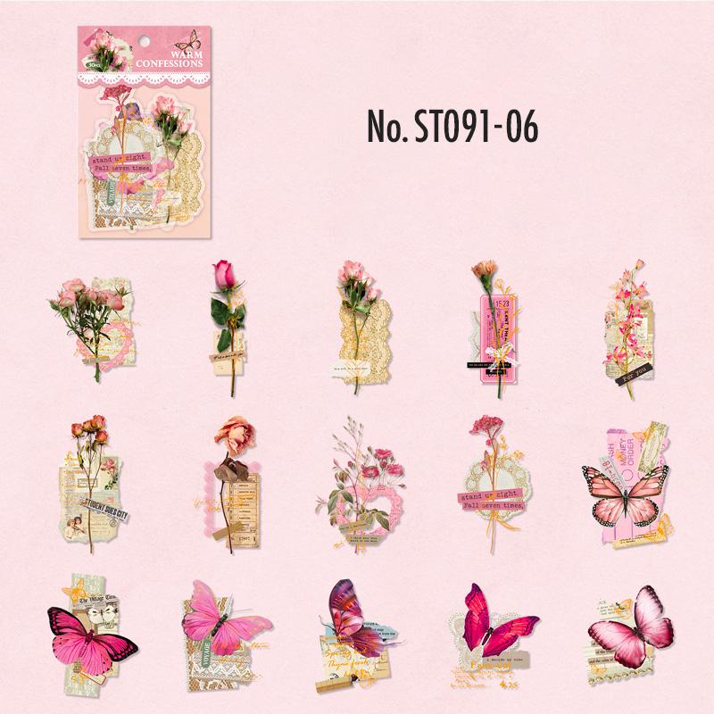 ST091|シール 花 フラワー 蝶々 バタフライ 蝶