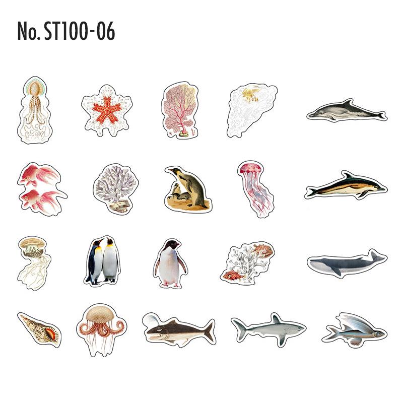 ST100|シール 動物 月 惑星 果物
