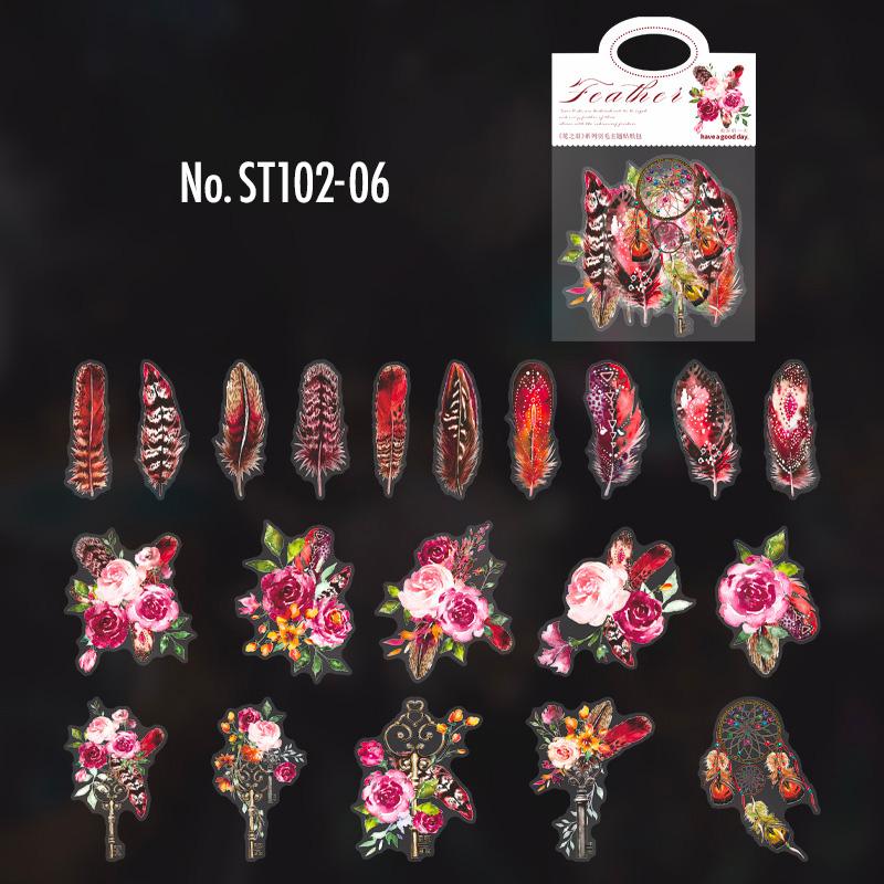 ST102|シール 羽 花 フラワー フェザー