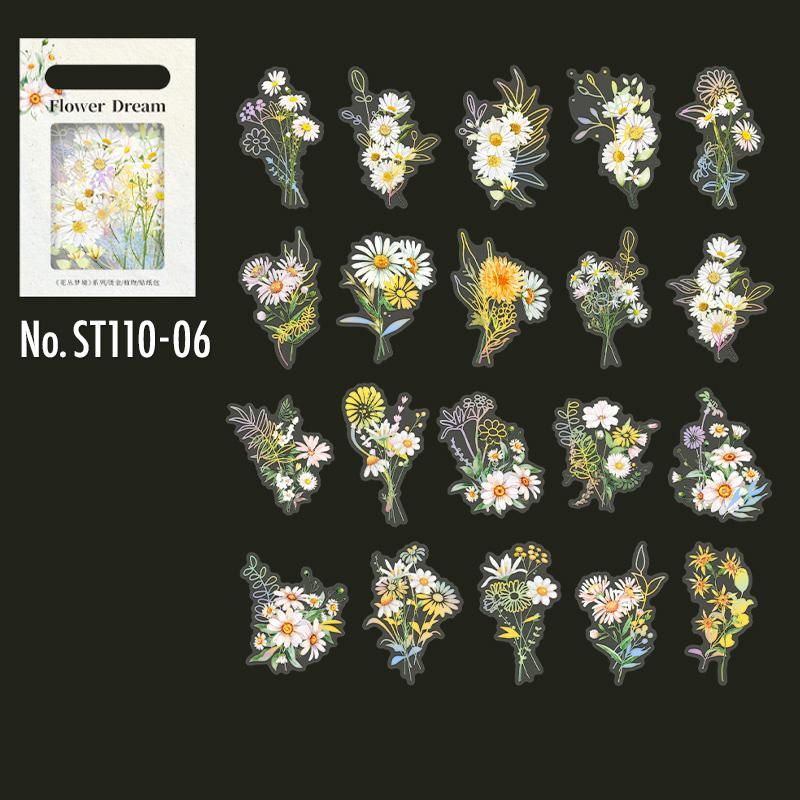 ST110|シール 植物 花 フラワー ゴールド