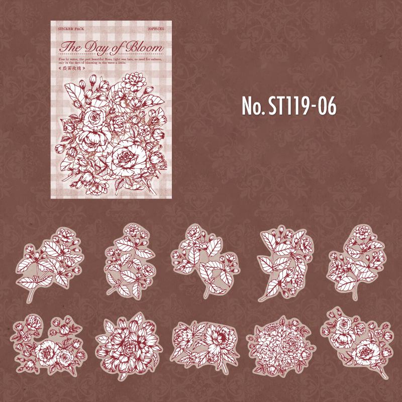 ST119|シール 花 モノトーン フラワー