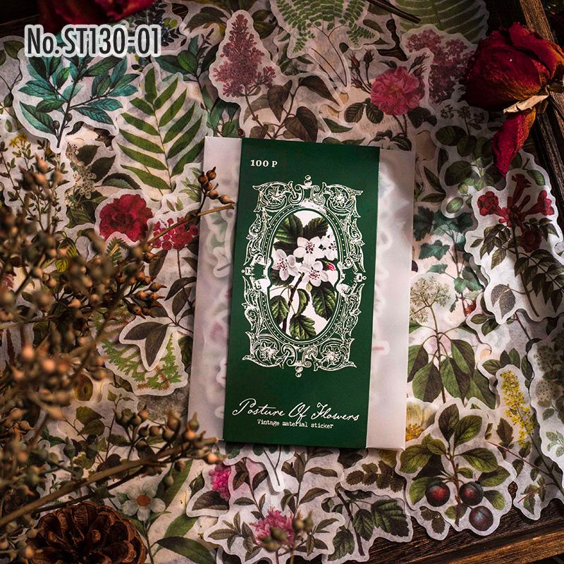 ST130|シール 植物 花 フラワー 草木 サンタワールド 和紙