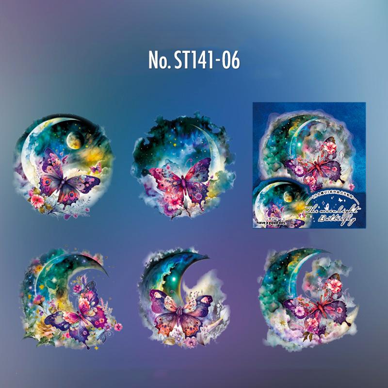 ST141|シール 月 宇宙 花 蝶々 蜻蛉 バタフライ 蝶