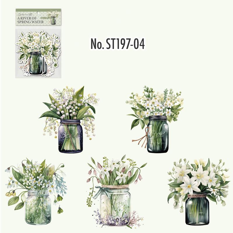 ST197|シール 花 花瓶 フラワーベース ビン ガラス瓶