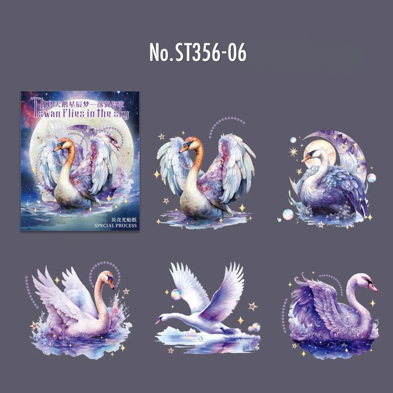 ST356|シール 白鳥 スワン 鳥 羽 翼