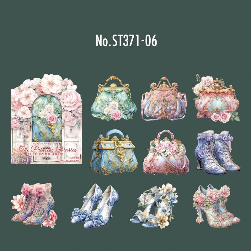 ST371|シール リボン 宝石箱 香水 バッグ ティアラ 靴 フレーク シール