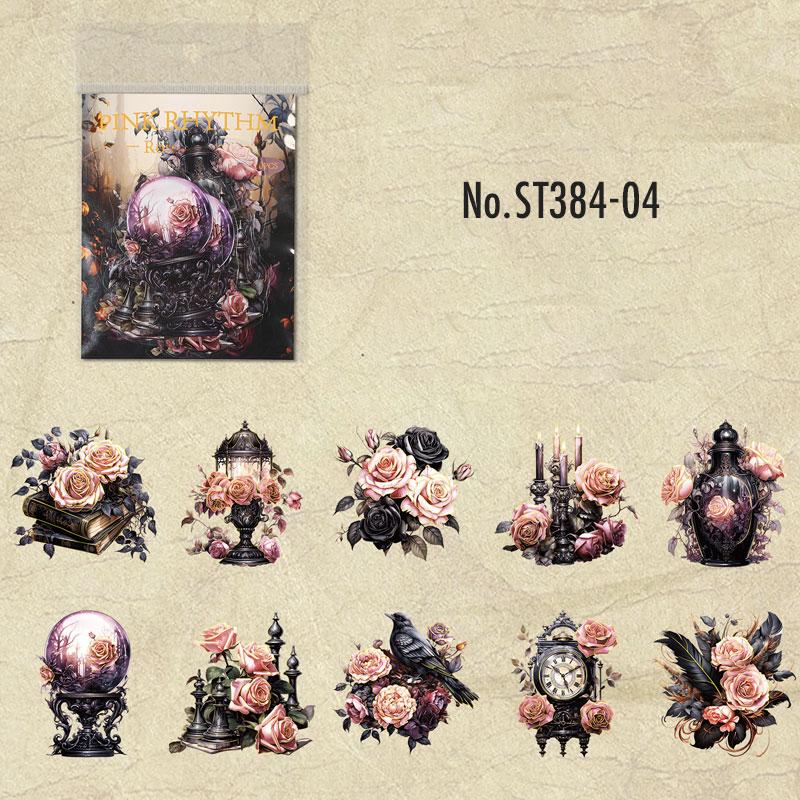 ST384|シール 薔薇 バラ ローズ カラス フレーク シール