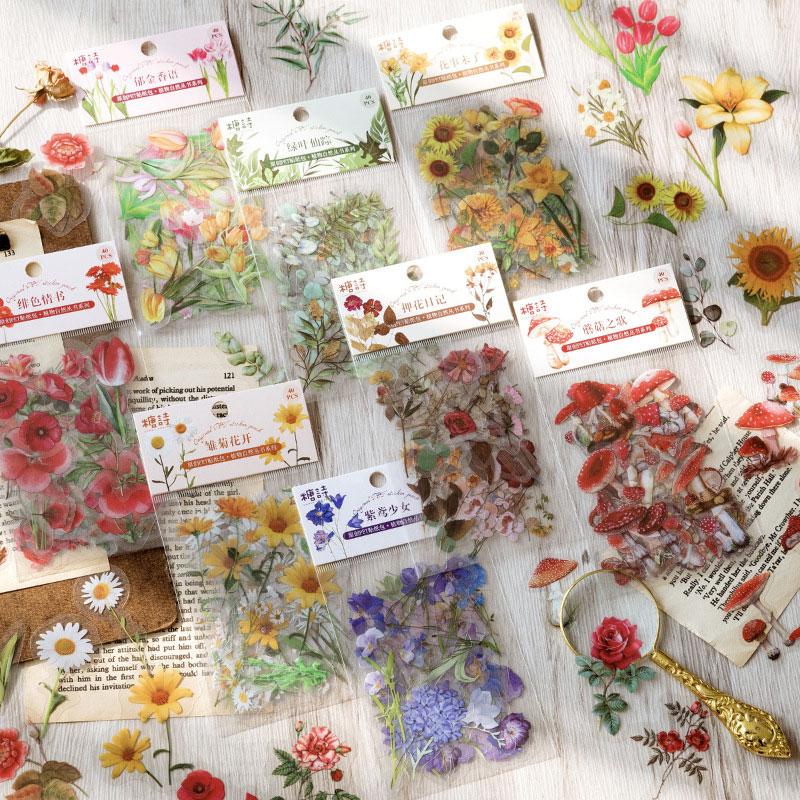 ST419｜シール 花 植物 押し花 きのこ ボタニカル – Memento