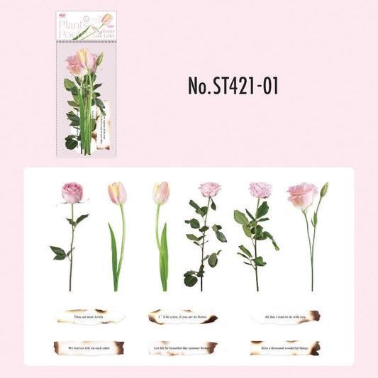 ST421|シール バラ 薔薇 花 ローズ フレーズ 英字