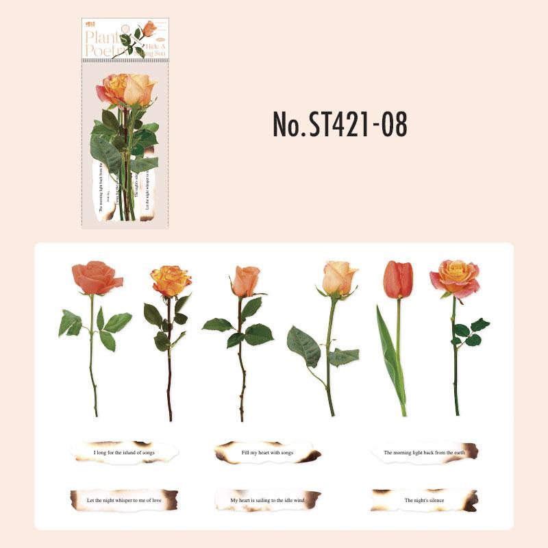 ST421|シール バラ 薔薇 花 ローズ フレーズ 英字