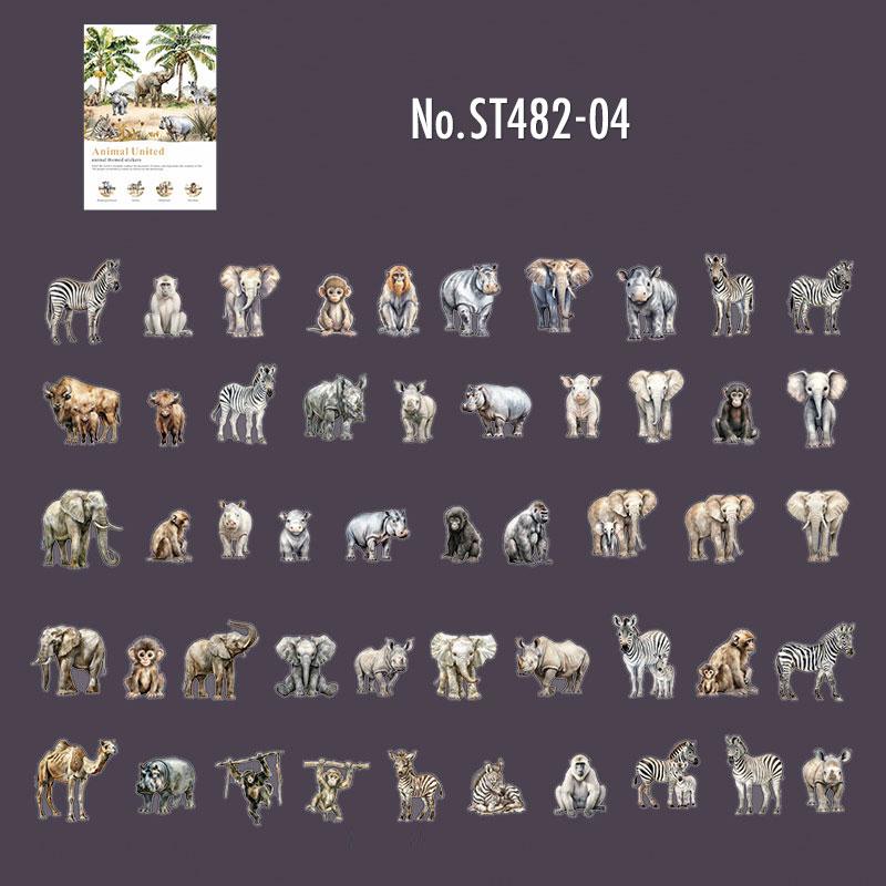 ST482|シール 動物 ライオン キリン ゾウ クマ トラ アライグマ ウサギ サバンナ和紙