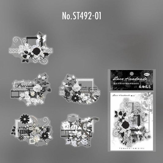 ST492|シール リボン レース 蝶 花 アクセント おしゃれ 装飾 ファッション