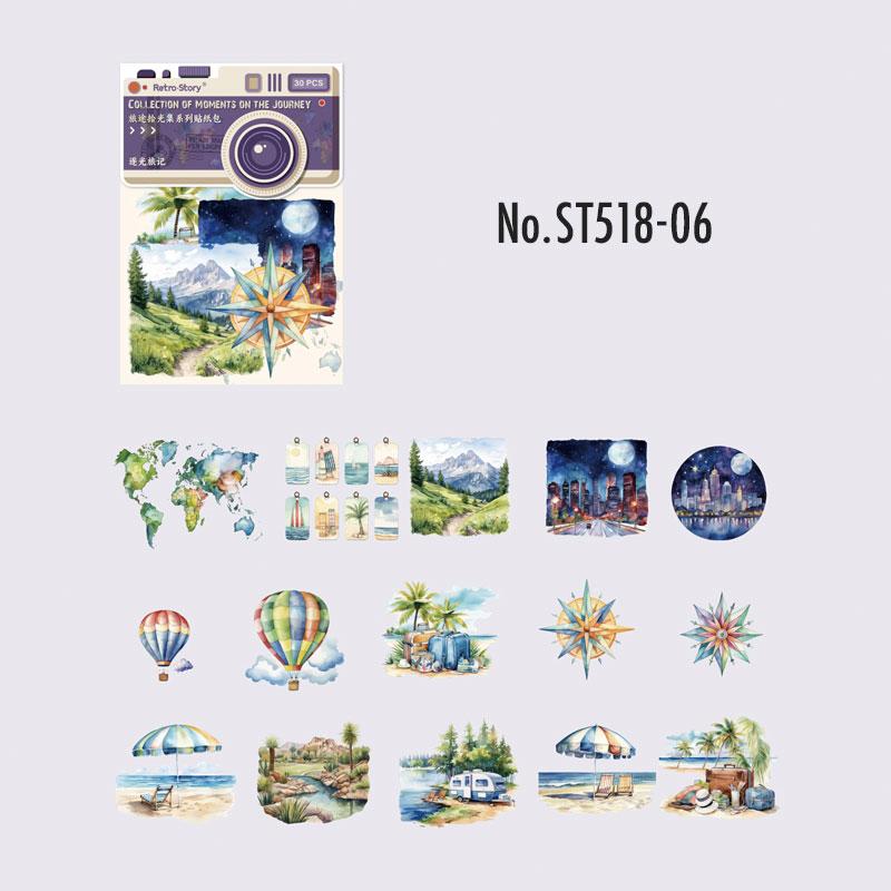 ST518|シール 旅行 観光地 グルメ 飛行機 地図 船 クルージング リゾート バックパック