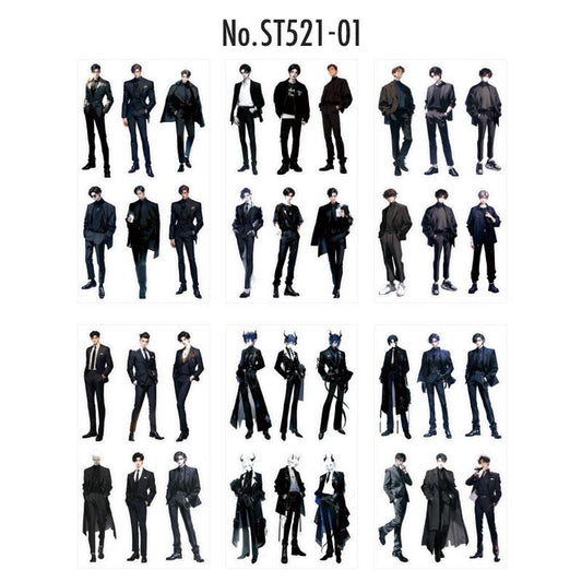 ST521|シール 人物 男性 青年 ジャケット コート スーツ シャツ メンズ
