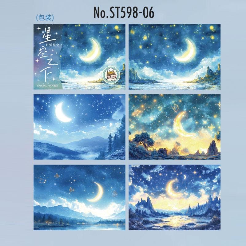 ST598|シール 風景 景色 背景 星空 夜空 月 星 花火 ランタン祭り 気球 和紙