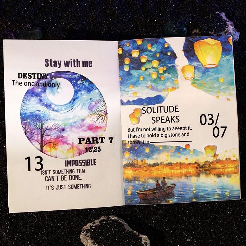 ST598|シール 風景 景色 背景 星空 夜空 月 星 花火 ランタン祭り 気球 和紙