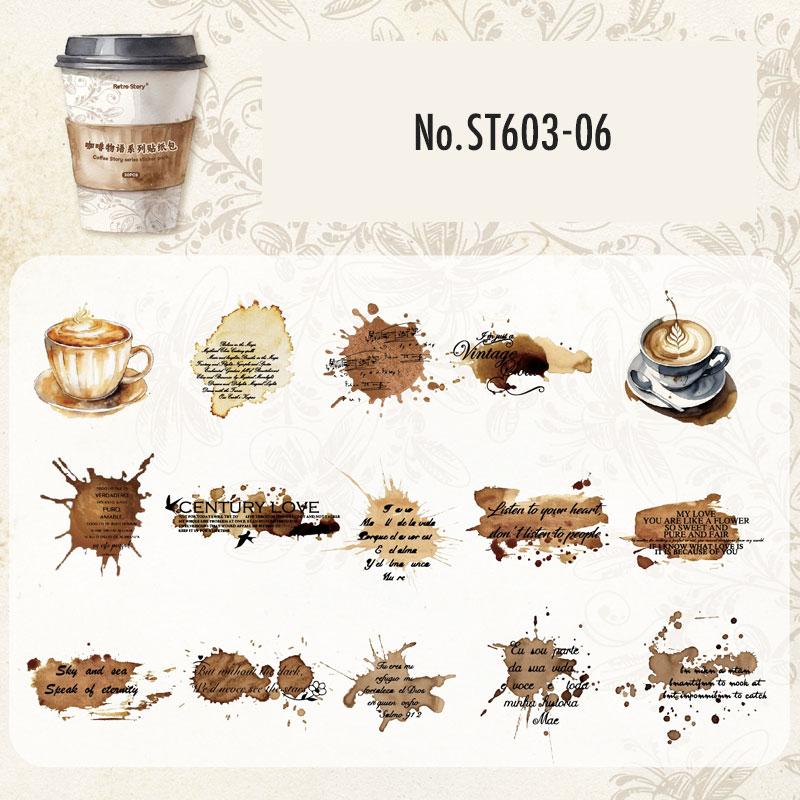 ST603|シール コーヒー 珈琲 カフェ マグカップ 染み 輪染み 英語 フレーズ コーヒー豆