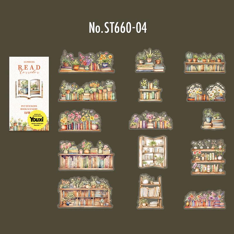 ST660|シール 本棚 図書館 本 書斎 読書 猫 インテリア