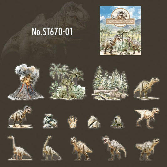 ST670|シール 恐竜 肉食恐竜 草食恐竜 ダイナソー 古代生物 火山 化石