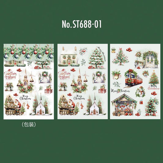ST688|シール 転写シール クリスマス ツリー 装飾 飾り サンタ 雪だるま