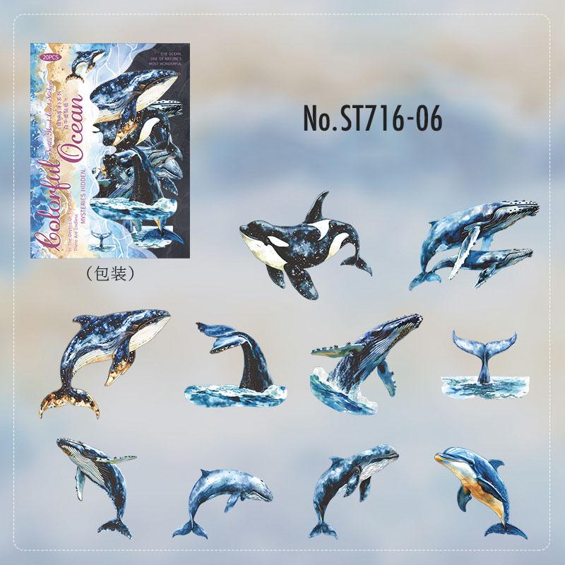 ST716|シール 海の生き物 貝殻 クラゲ クジラ シャチ イルカ 魚 熱帯魚 サンゴ 珊瑚