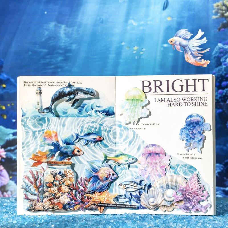 海の生き物・貝殻・クラゲのコラージュシール