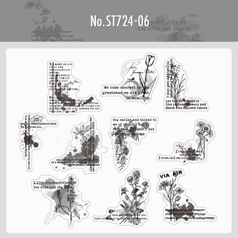 ST724|シール 英語 フレーズ 英文 英単語 アルファベット 滲み 染み モノクロ 墨絵