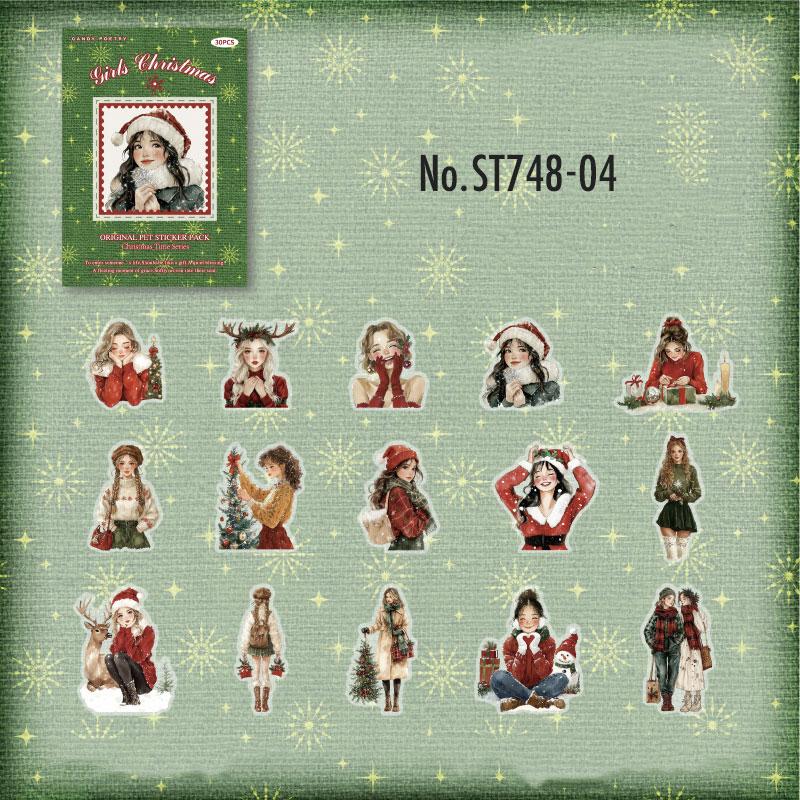 ST748|シール クリスマス 人物 男性 女性 クリスマスツリー プレゼント サンタ