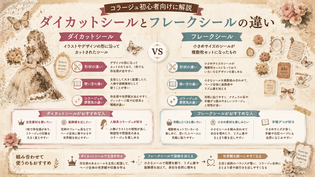 ダイカットシールとフレークシールの違い｜コラージュ初心者向けに解説