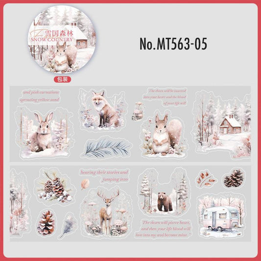動物・冬・雪のカットライン入りPETロールシール