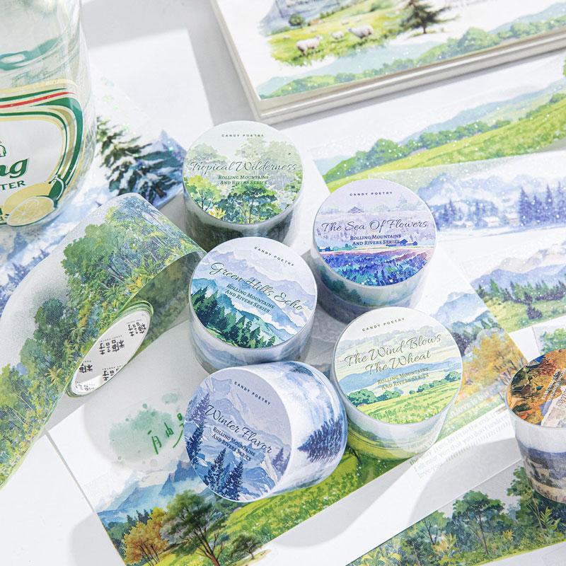 MT608 風景 背景 景色 ラベンダー 田園風景 雪山 冬景色 紅葉 PET マステ ロールシール – Memento