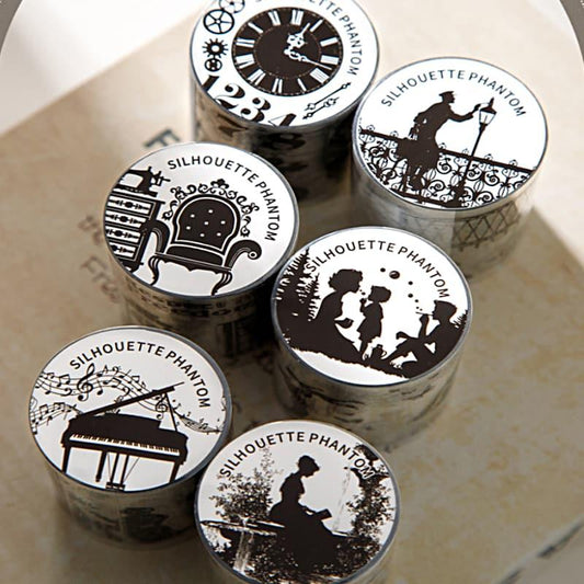 MT854 シルエット 影 人物 英字 音符 レトロ ヴィンテージ マステ ロールシール コラージュ素材 コラージュ シール 紙もの 手帳 日記 海外 紙モノ 紙物