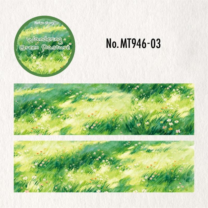 MT946｜草原 花畑 羊 山脈 小川 牧場 風車 青空