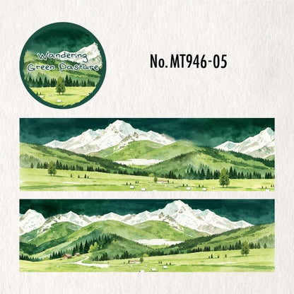 MT946｜草原 花畑 羊 山脈 小川 牧場 風車 青空