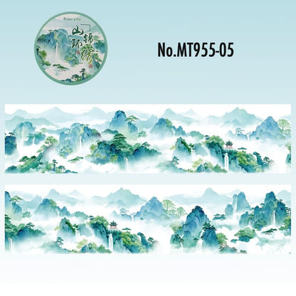 山のある風景・中華風・山脈のPETロールシール